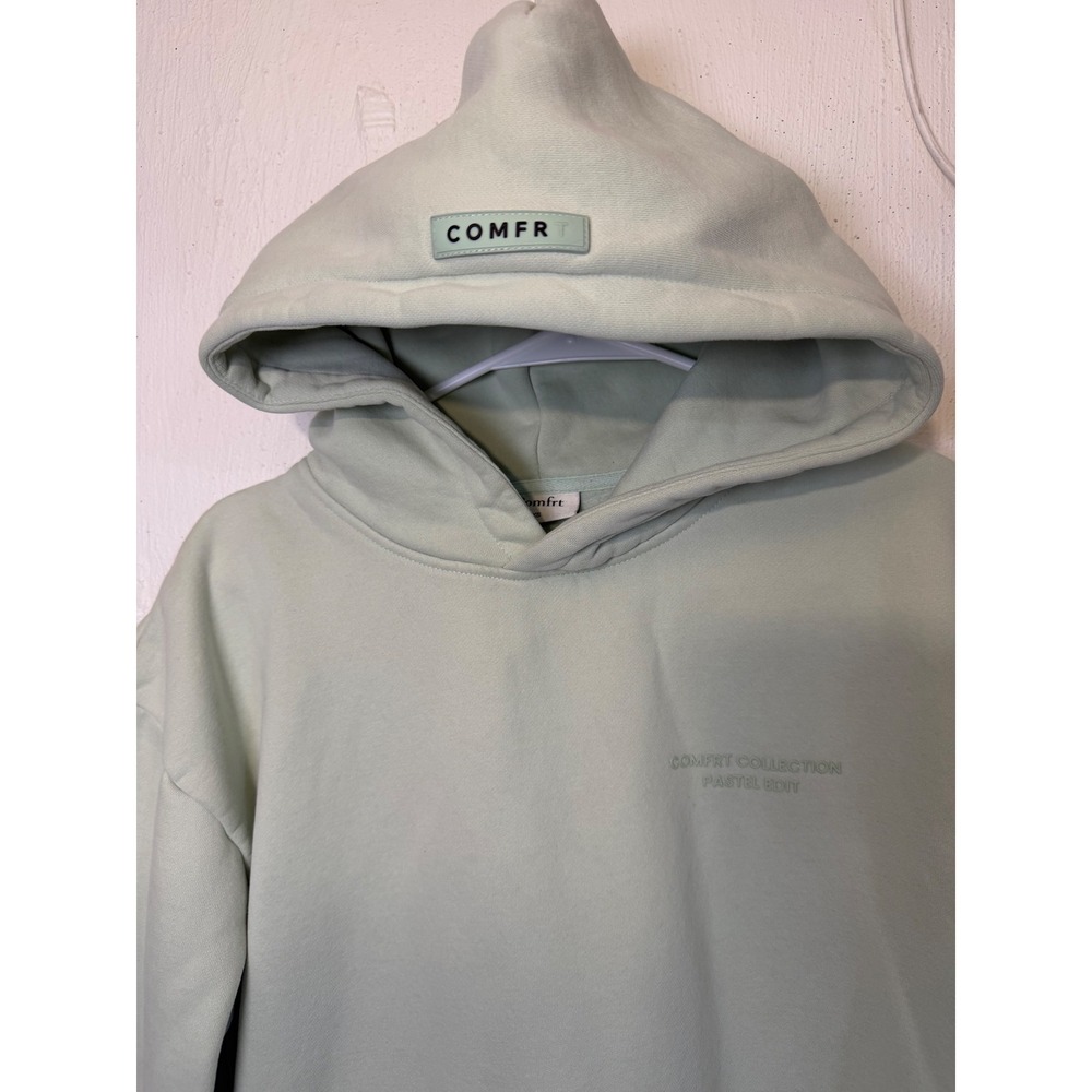 Comfrt Pastel Edit Hoodie Sage Green Fleece Sweatshirt XS Mens Relaxed Fit